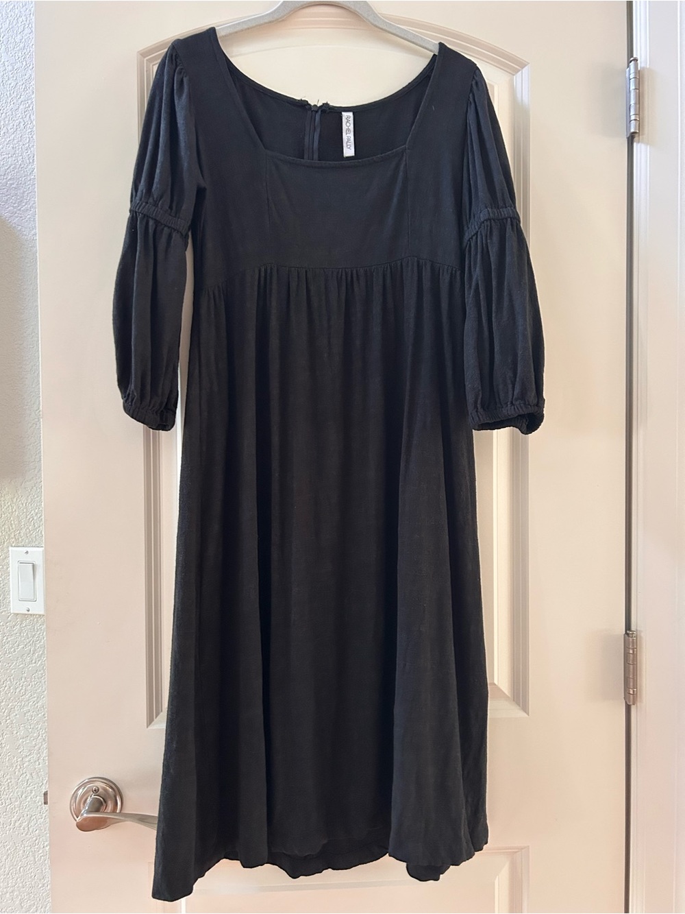 Rachel Pally Linen Blend Empire Babydoll Waist Puff Sleeve Midi Dress. Cottage.